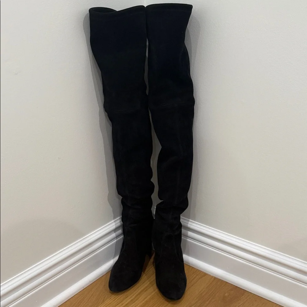 Stuart Weitzman Elegant Black Suede Highland Over-the-Knee Boots